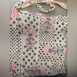 Free People Cream Pink and Black Floral Tote light weight stylish everything bag